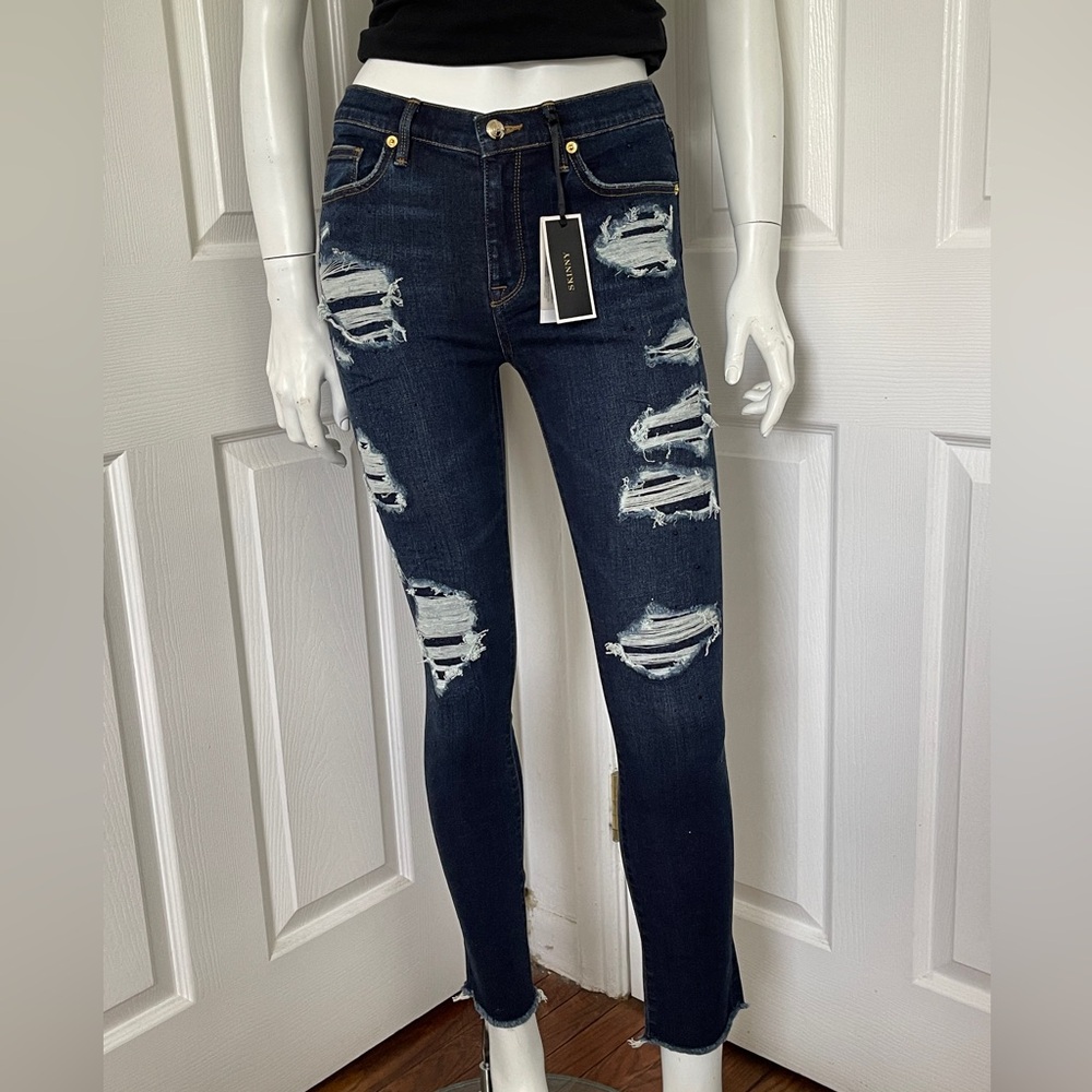 Juicy Couture Ripped Dark Blue Skinny Embellished Jeans ""NWT""